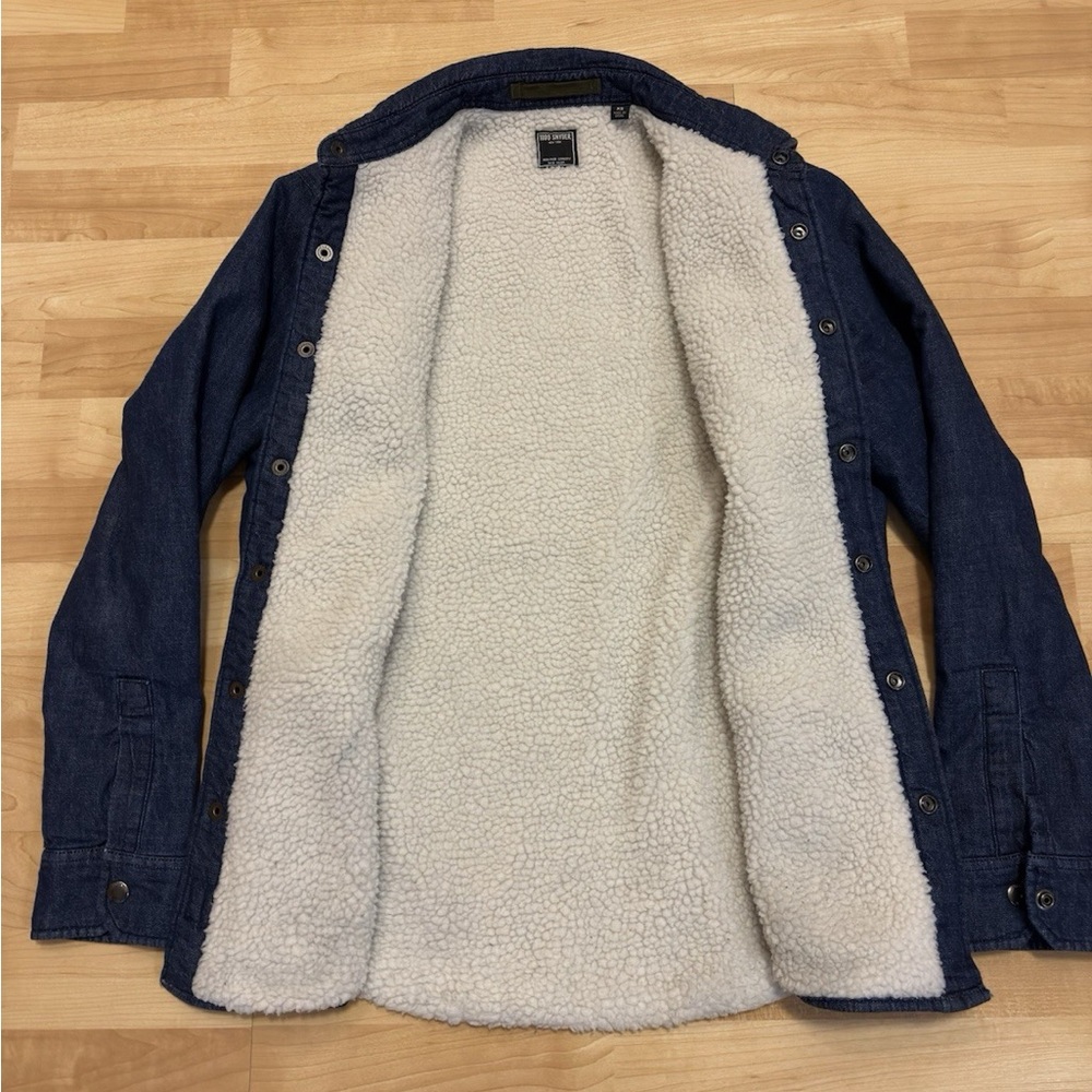 Todd Snyder Blue Denim Sherpa Fleece Shirt Jacket Snap Button Men’s Size XS NWOT
